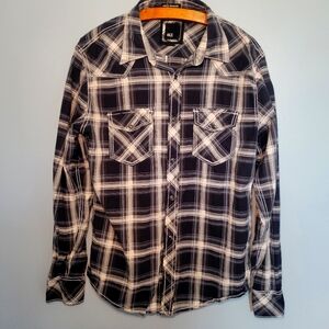 BKE‎ Buckle Athletic Fit Stretch Mens Plaid Long Sleeve Snap Closure Size Medium